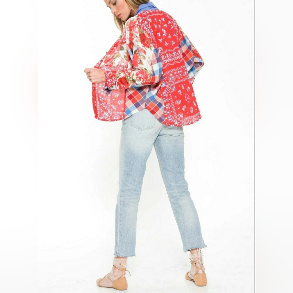 Aratta Silent Journey Indepence Day Dolman Sleeves Shirt Size M Boho Patchwork - Picture 3 of 16
